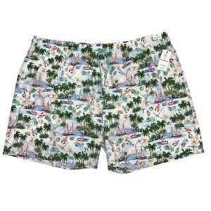 Caribbean 4XB Swim Trunks Blue Green Sailboat Palm Tree Coin Pocket Mesh Lining